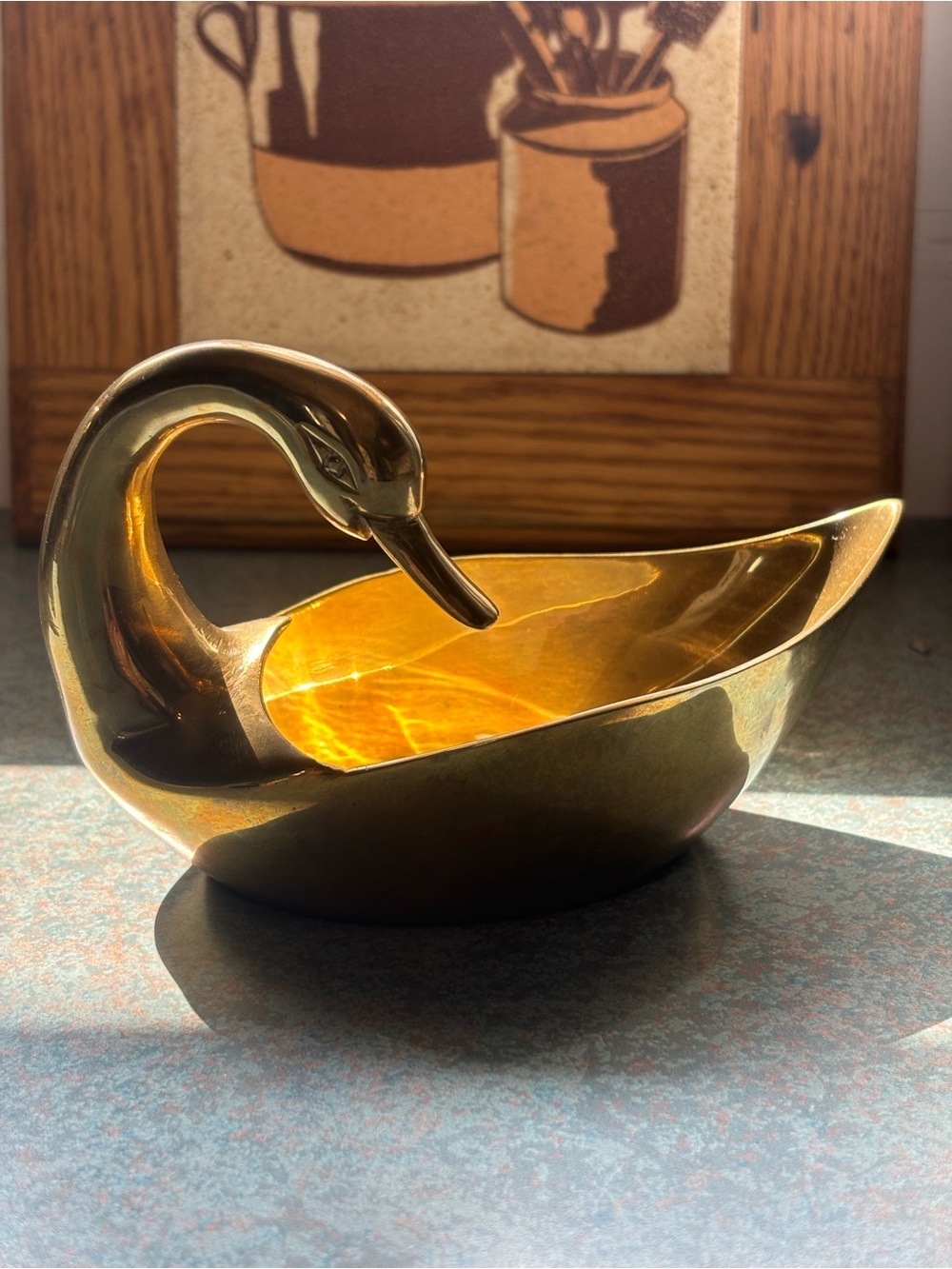 Vintage Solid Brass Swan Bowl – Mid Century Decorative Trinket Dish